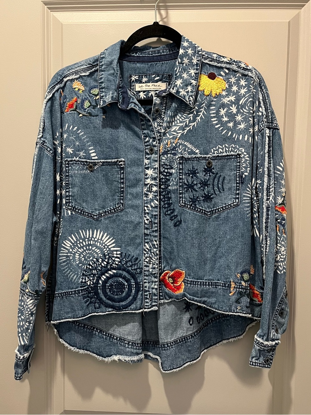 We The Free Light Blue Denim Shirt/Jacket with Beautiful Embroidery